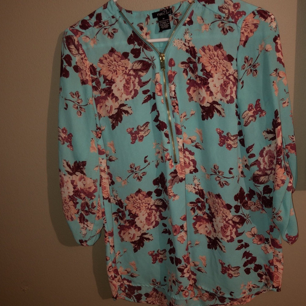 Floral Blouse, 3/4 Zip Up